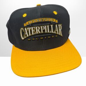 Vintage Authentic Caterpillar Machines Snapback Hat Black Yellow Tonkin Cap